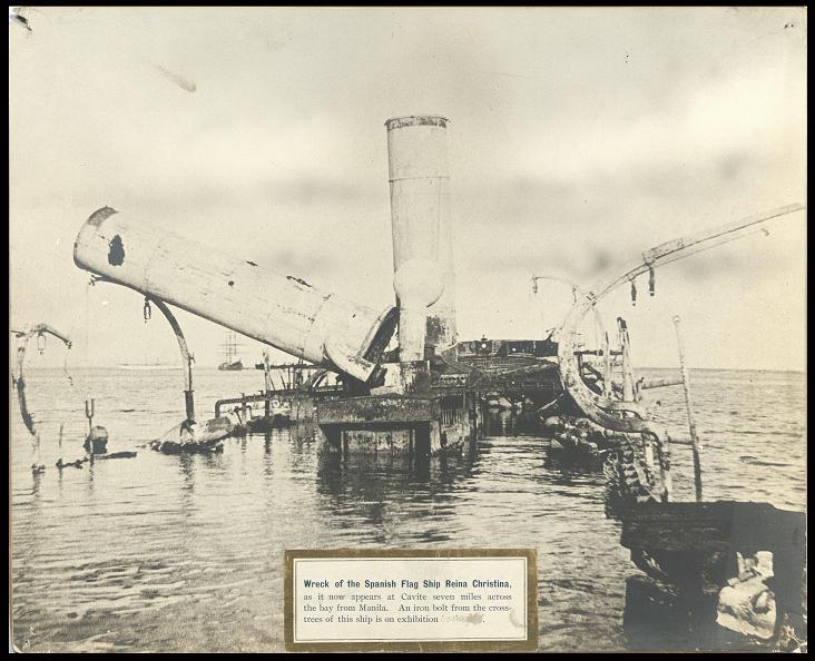 Wreck of the Spanish flagship Reina Christina, as it now appears at Cavite seven miles across the bay from Manila. (…)