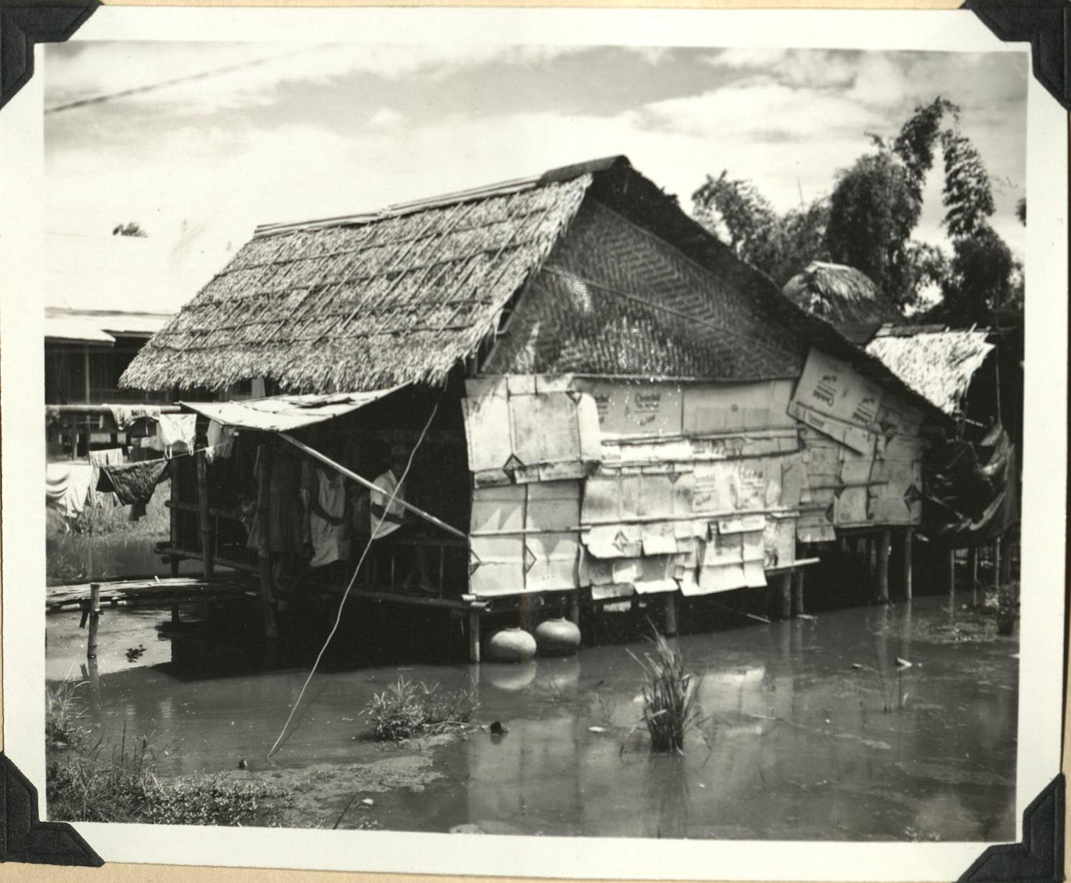 Native huts during rainy season.