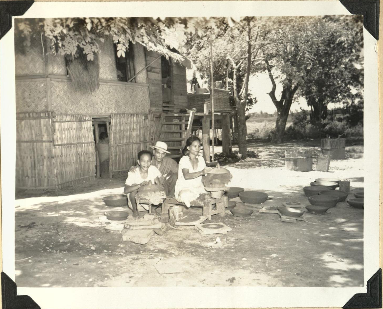 Making pottery.