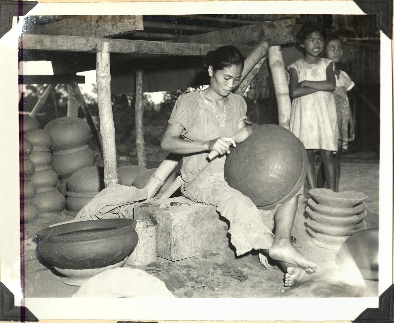Making pottery.