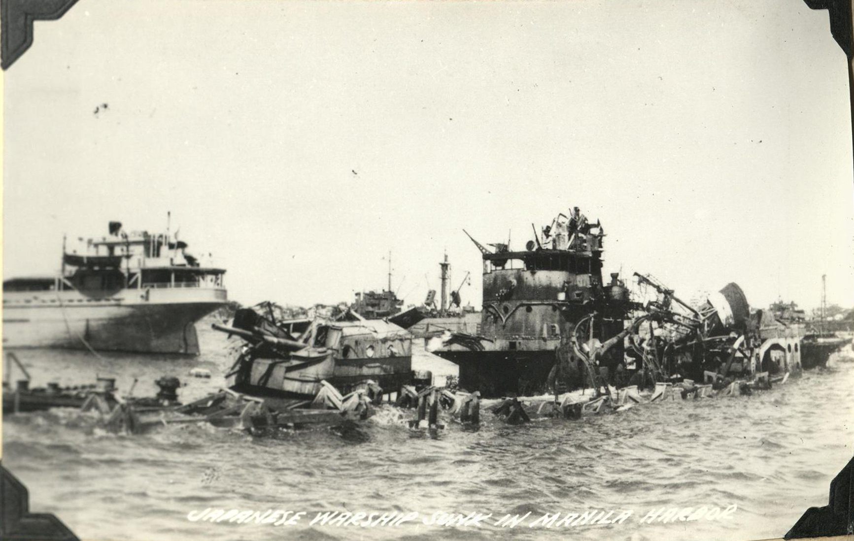 Japanese warship sunk in Manila harbor.