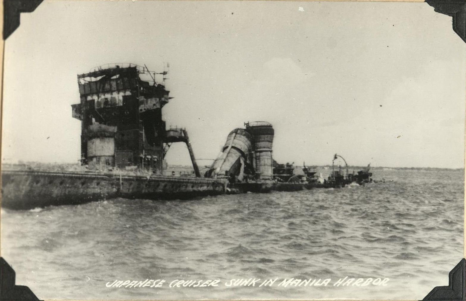 Japanese cruiser sunk in Manila harbor.
