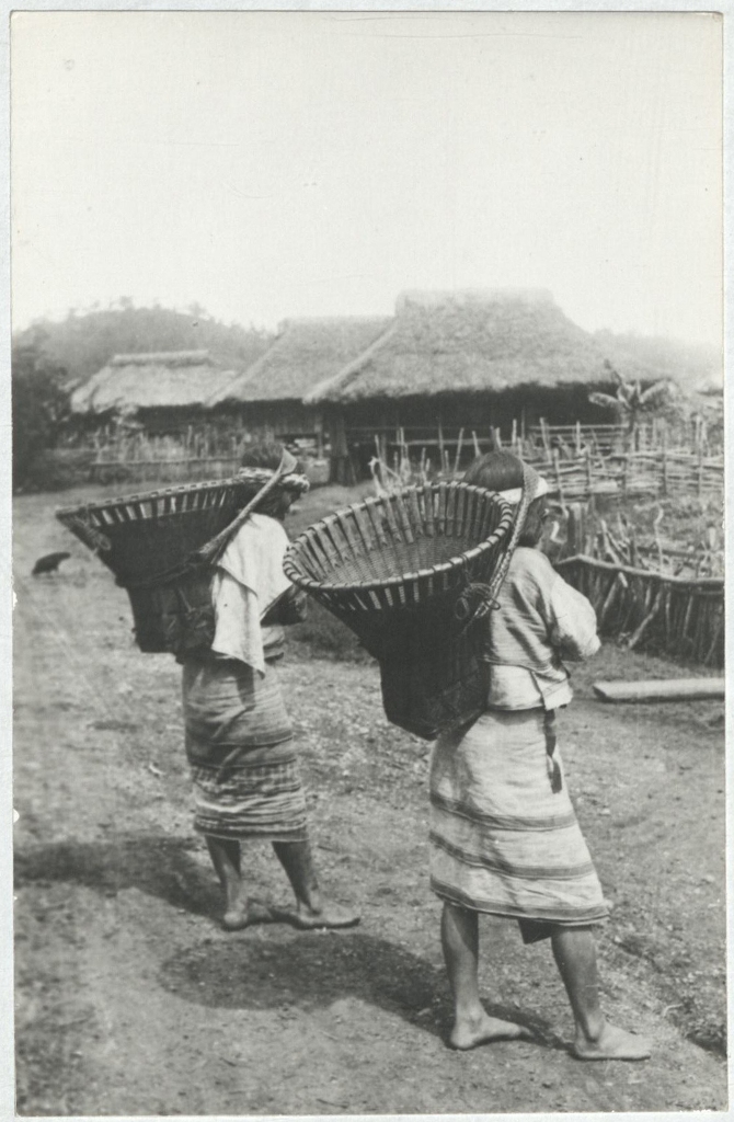 [Untitled – Two indigenous women with baskets on backs].