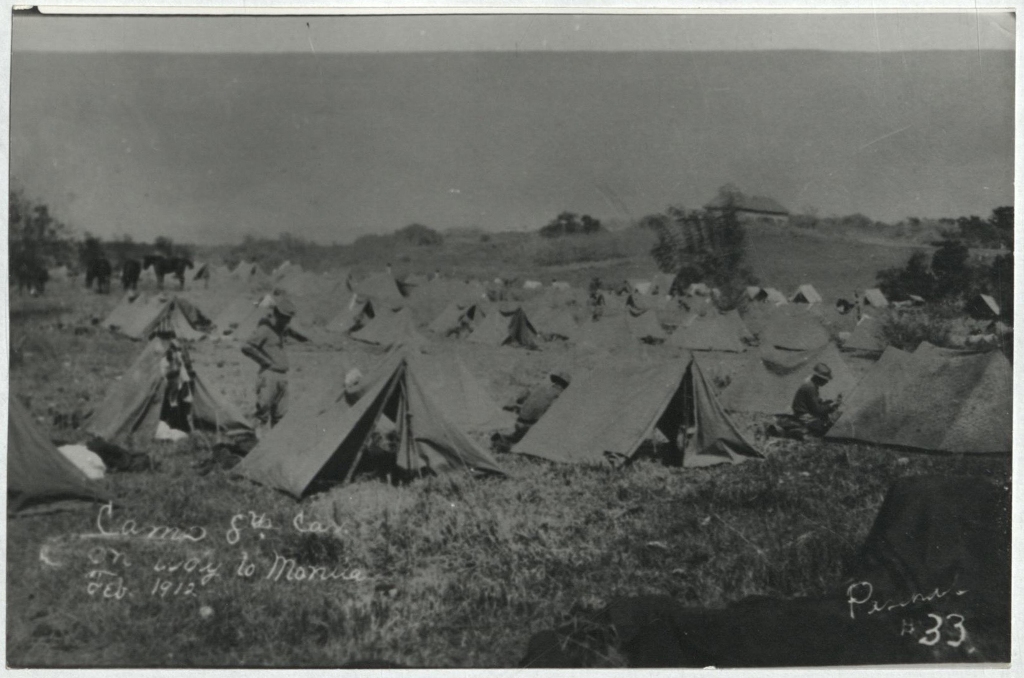 Camp 8th Cav. [Cavalry] on way to Manila, Feb. 1912.