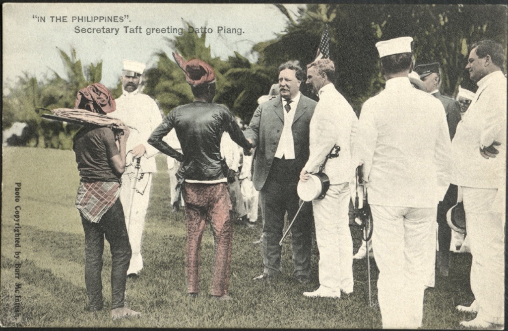 “In the Philippines.” Secretary Taft greeting Datto [Datu] Piang.