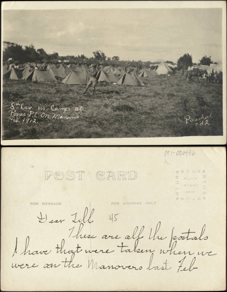 8th Cav. [Cavalry] in Camp at Porac P. I. on Manovers [Maneuvers], Feb. 1912