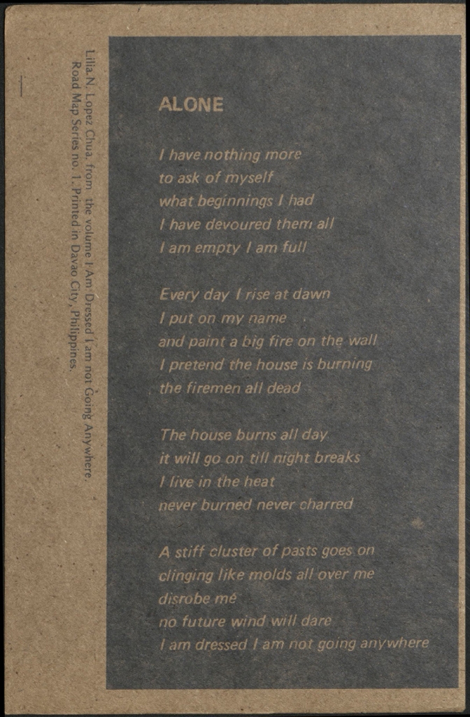 Lilia N. Lopez Chua, from the volume I am dressed I am not going anywhere.