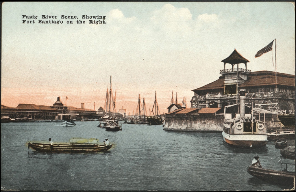Pasig River Scene, Showing Fort Santiago on the Right.