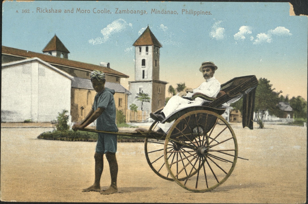 A 162 � Rickshaw and Moro coolie, Zamboanga, Mindanao, Philippines.