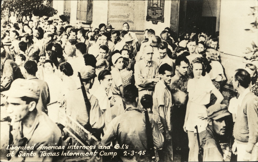 Liberated American internees and G.I.�s at Santo Tomas Internment Camp 2-3-45.