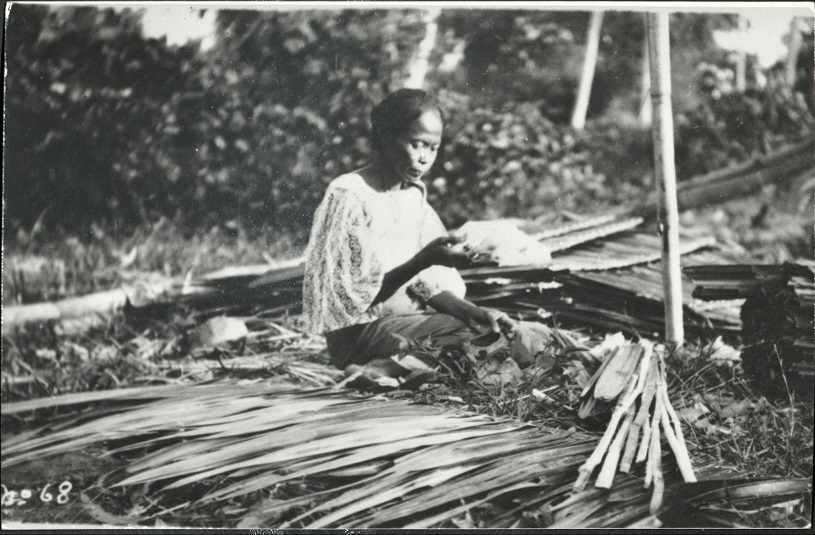No. 68. [Filipino woman and palm fronds].