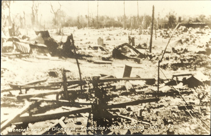 General view of Olengapo, Zambalos [Olongapo, Zambales], after bombing Jan 3, 42.