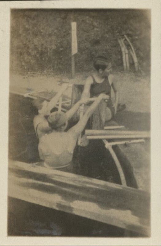 Sis [Nathelle Laing?], Sheila and Mrs. Morrison at the Antamok pool.