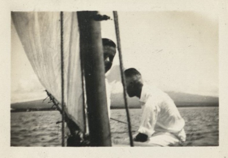 Jim [Stapler] and Mr. Konrad sailing in Legaspi Bay.