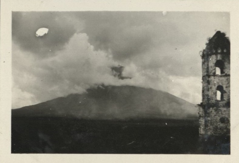 Mt. Mayon [with bell tower at Cagsawa ruins].