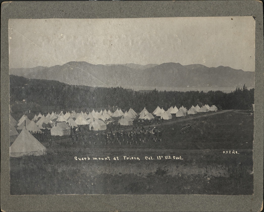 Guard mount at Frisco [San Francisco], Cal. 13th U.S. Calv [Cavalry].