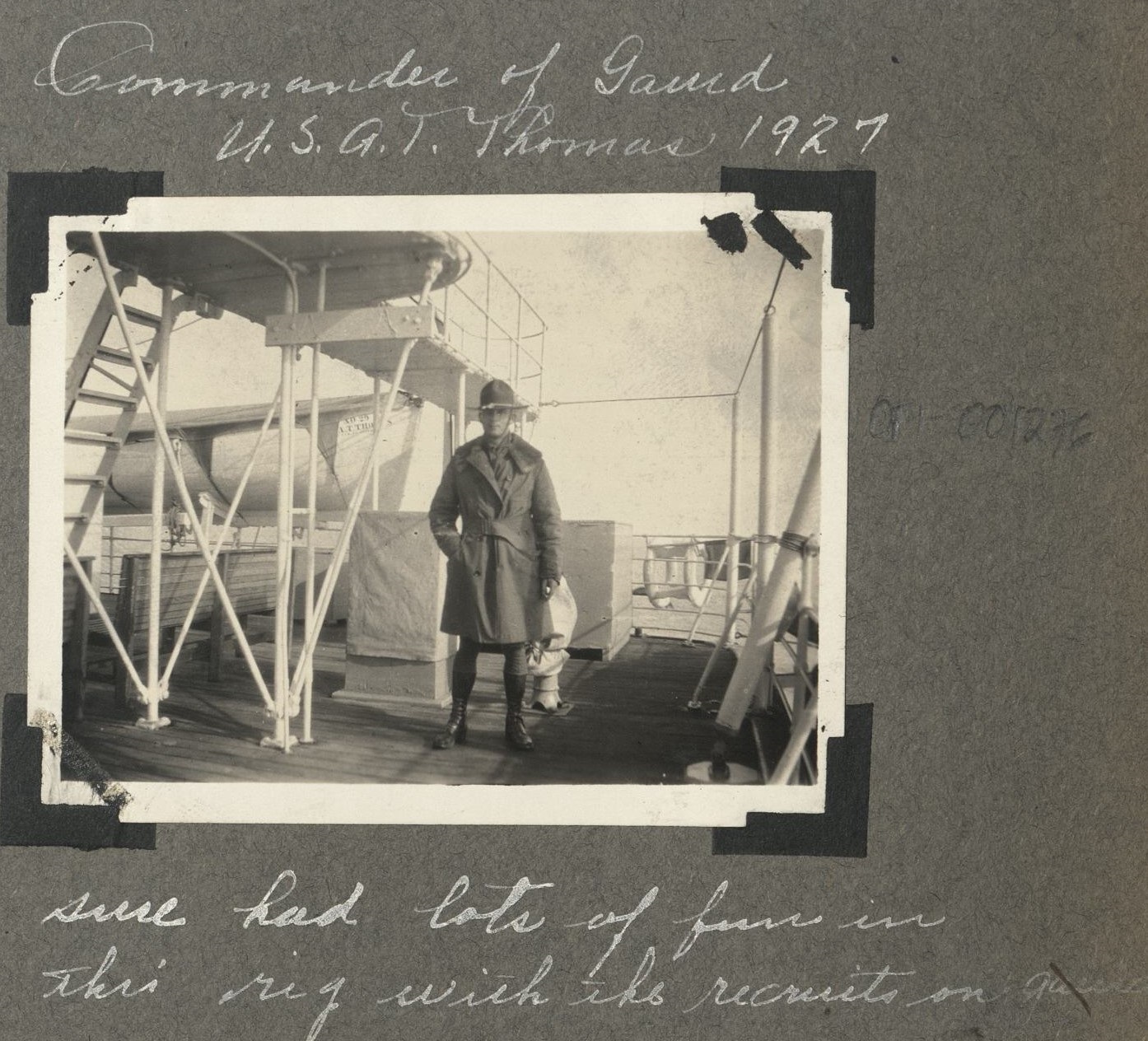Commander of Guard, U.S.A.T. Thomas, 1927. Sure had lots of fun in this rig with the recruits on guard.