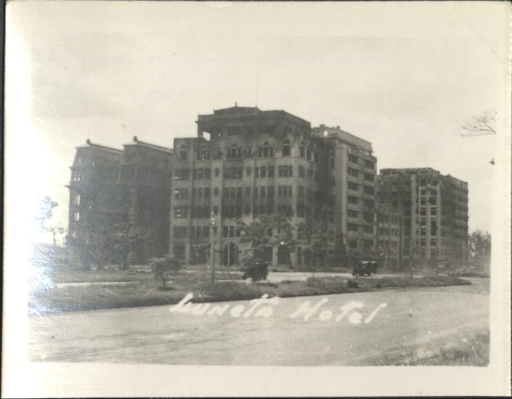 Luneta Hotel [and University Club Apartments, both war-damaged].