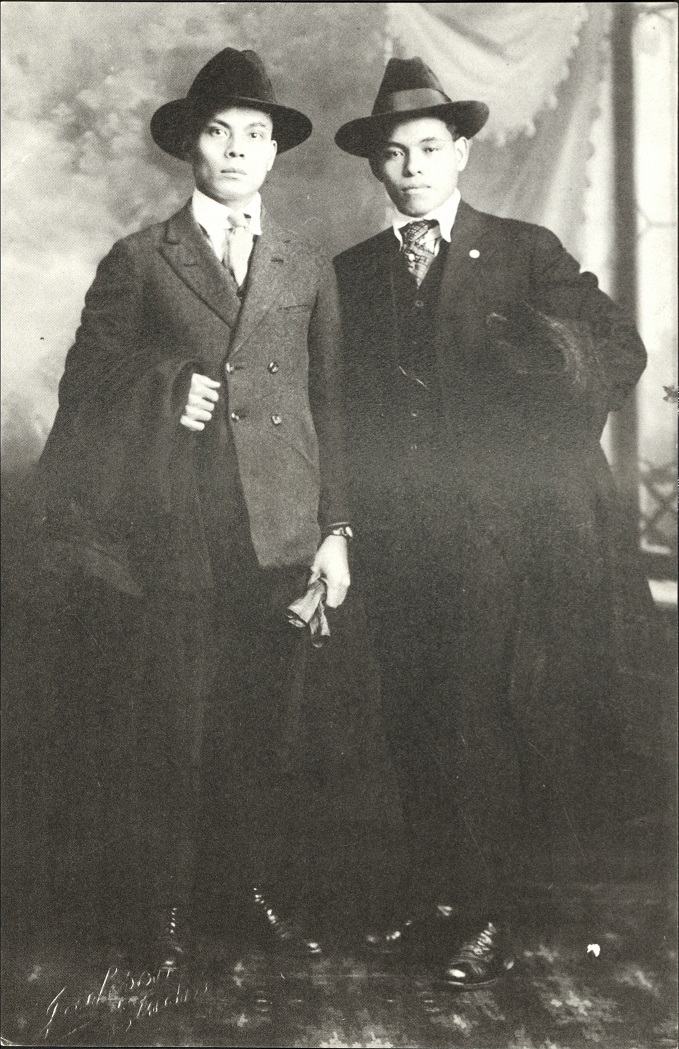Lucio N. Barrozona, left, and friend after his retirement from the U.S. Navy, circa 1917.