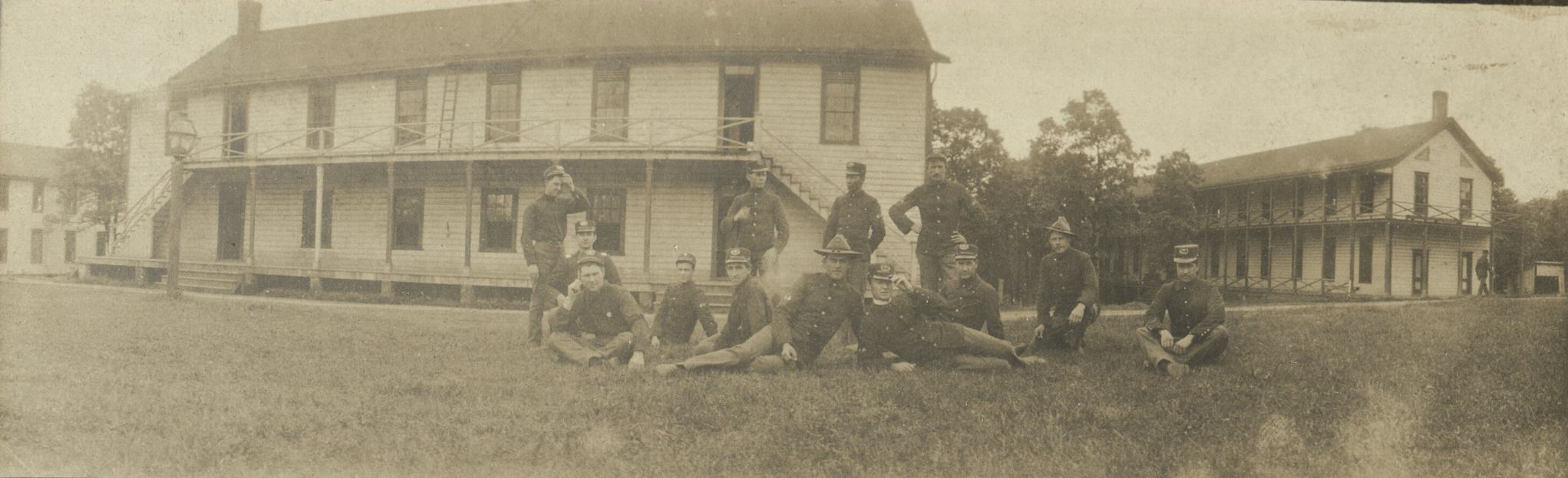 [Untitled – Army men posing on parade grounds, Vancouver Barracks].
