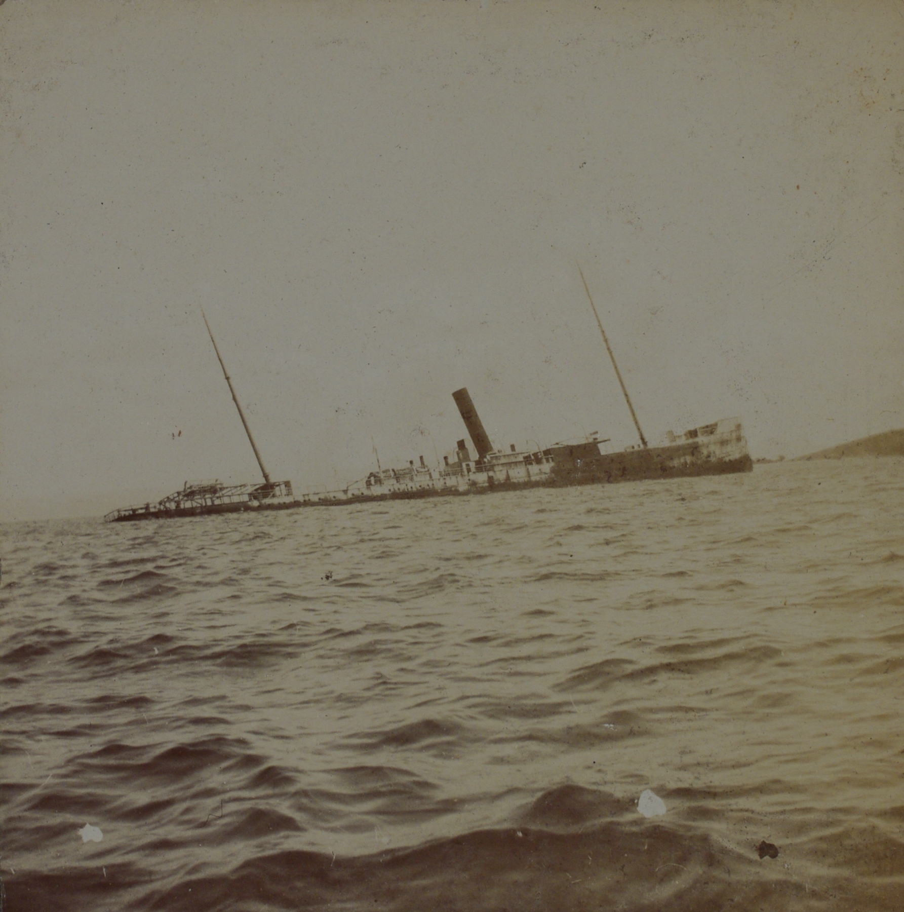 Ship blown ashore by typhoon.