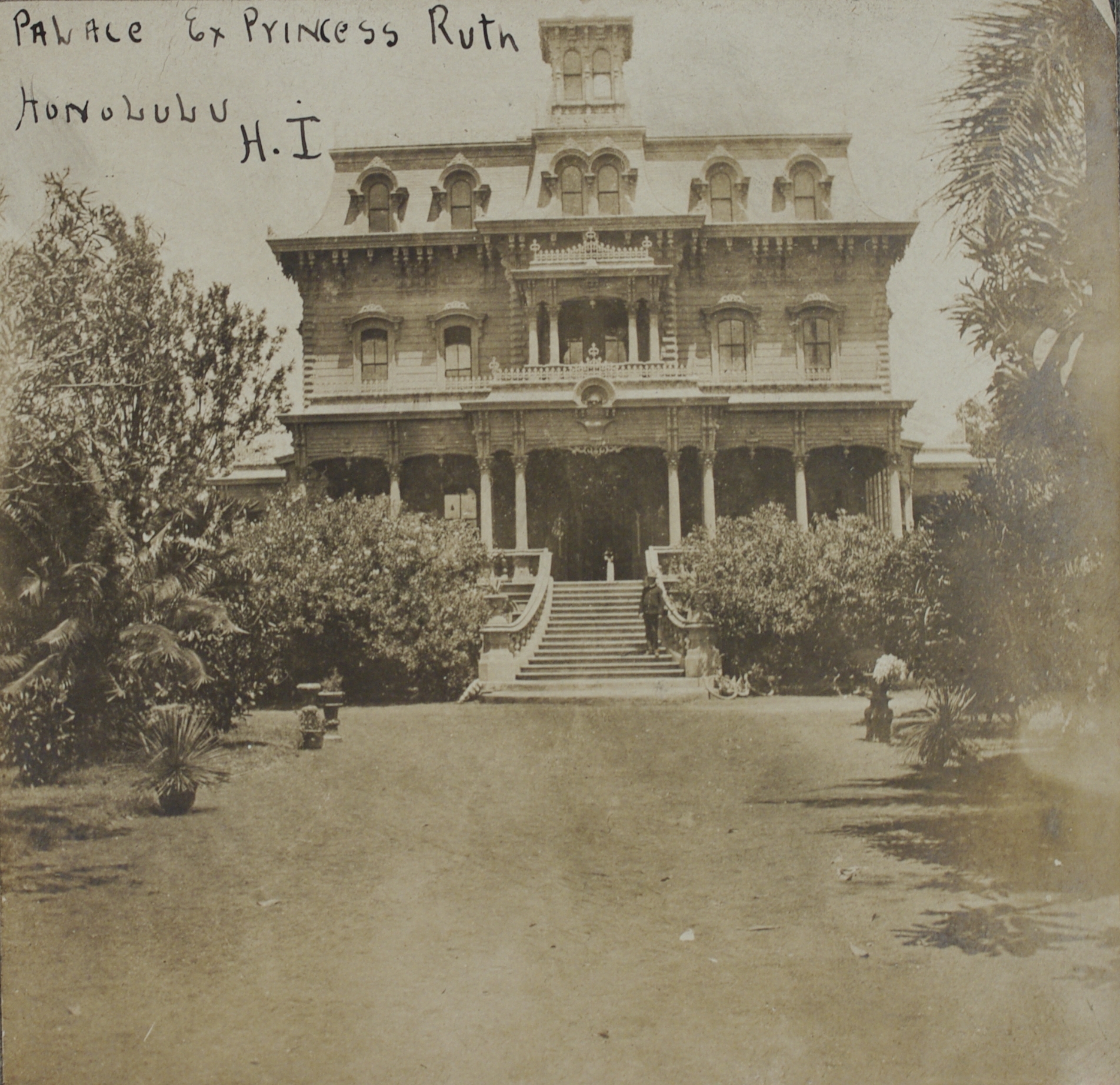 Palace [Keoua Hale] ex-Princess Ruth [Keelikolani], Honolulu, H. I. [Hawaiian Islands].