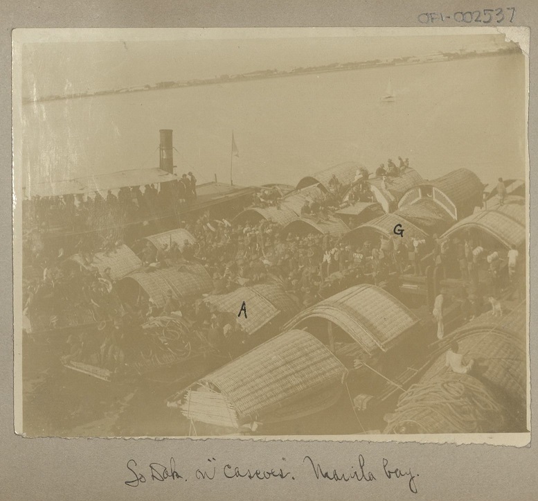 So Dak. [South Dakota Volunteers] on “cascoes,” Manila Bay.