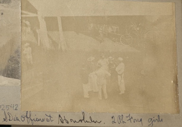 S Dak [South Dakota Volunteers] officers at Honolulu. 2 Ah Fong girls.
