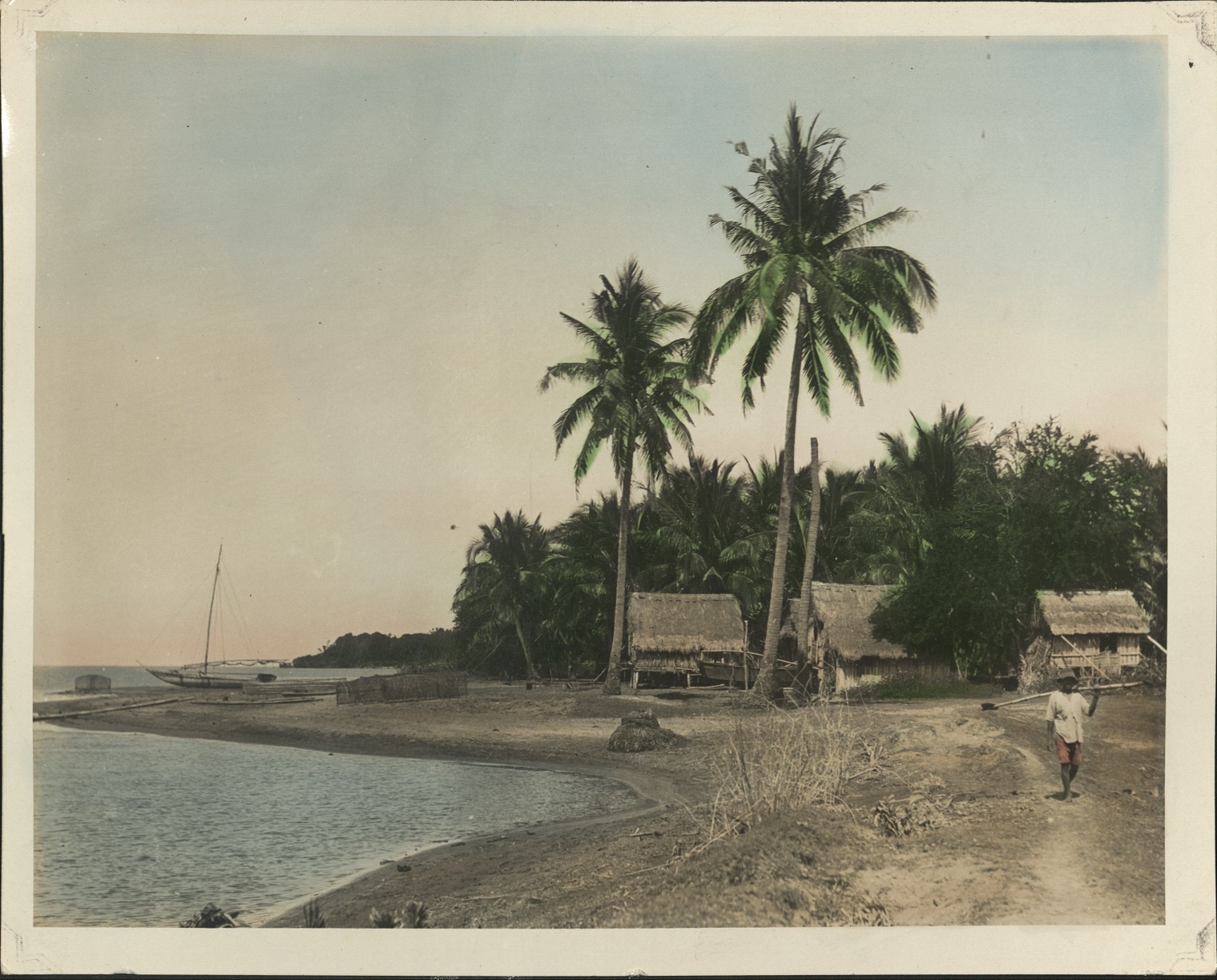 [Untitled – Seashore scene with fishing village].