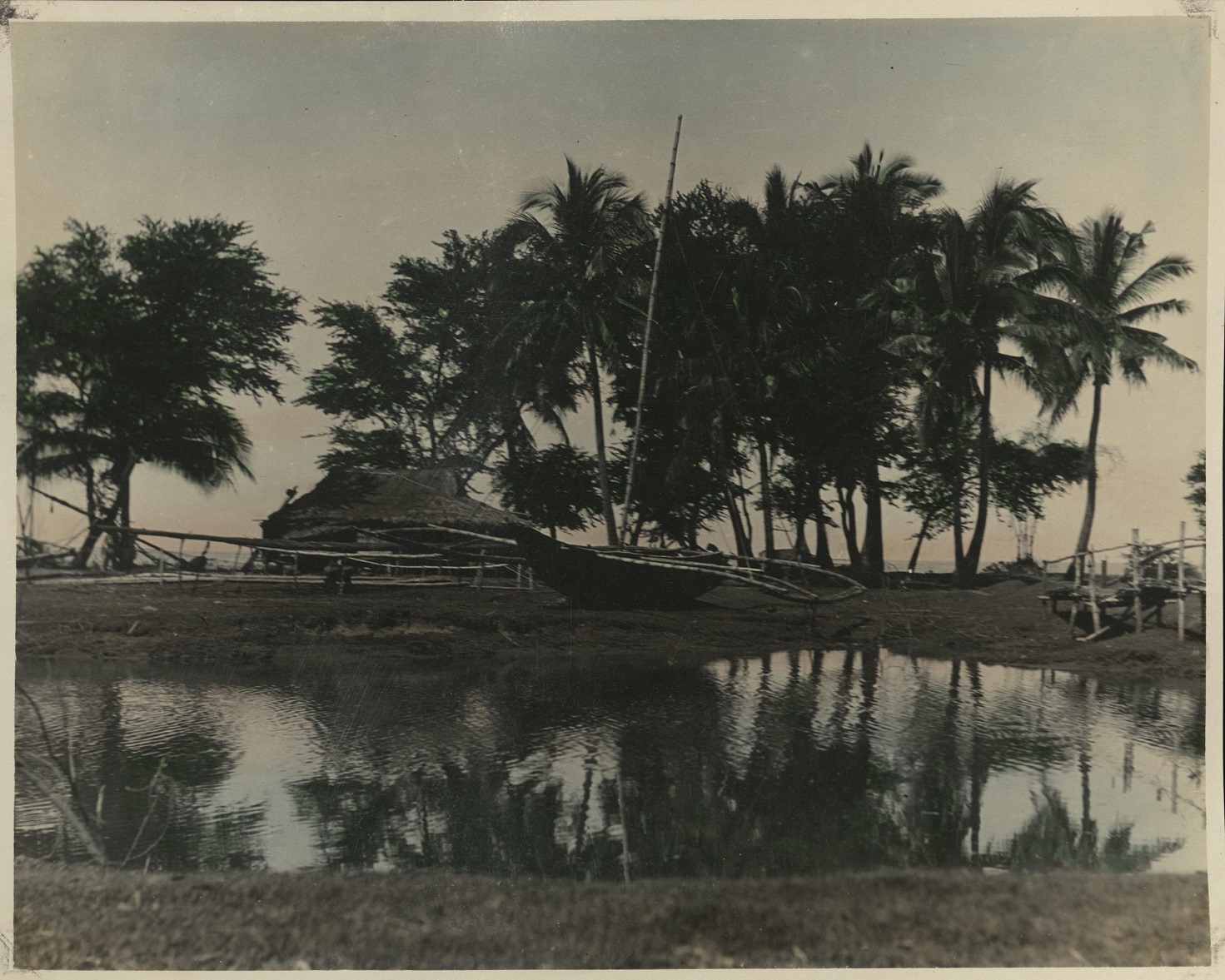 [Untitled – Sailboat near a river on the seashore].