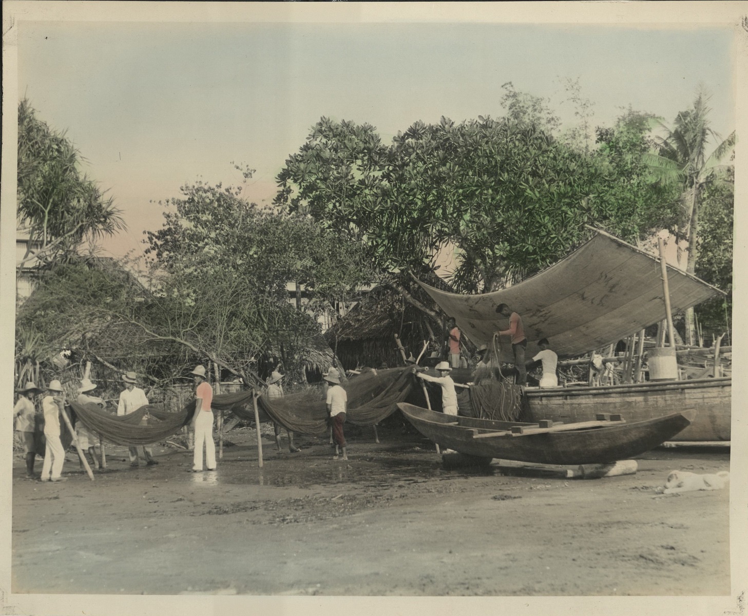 [Untitled – Drying, repairing, or folding  fishing nets].