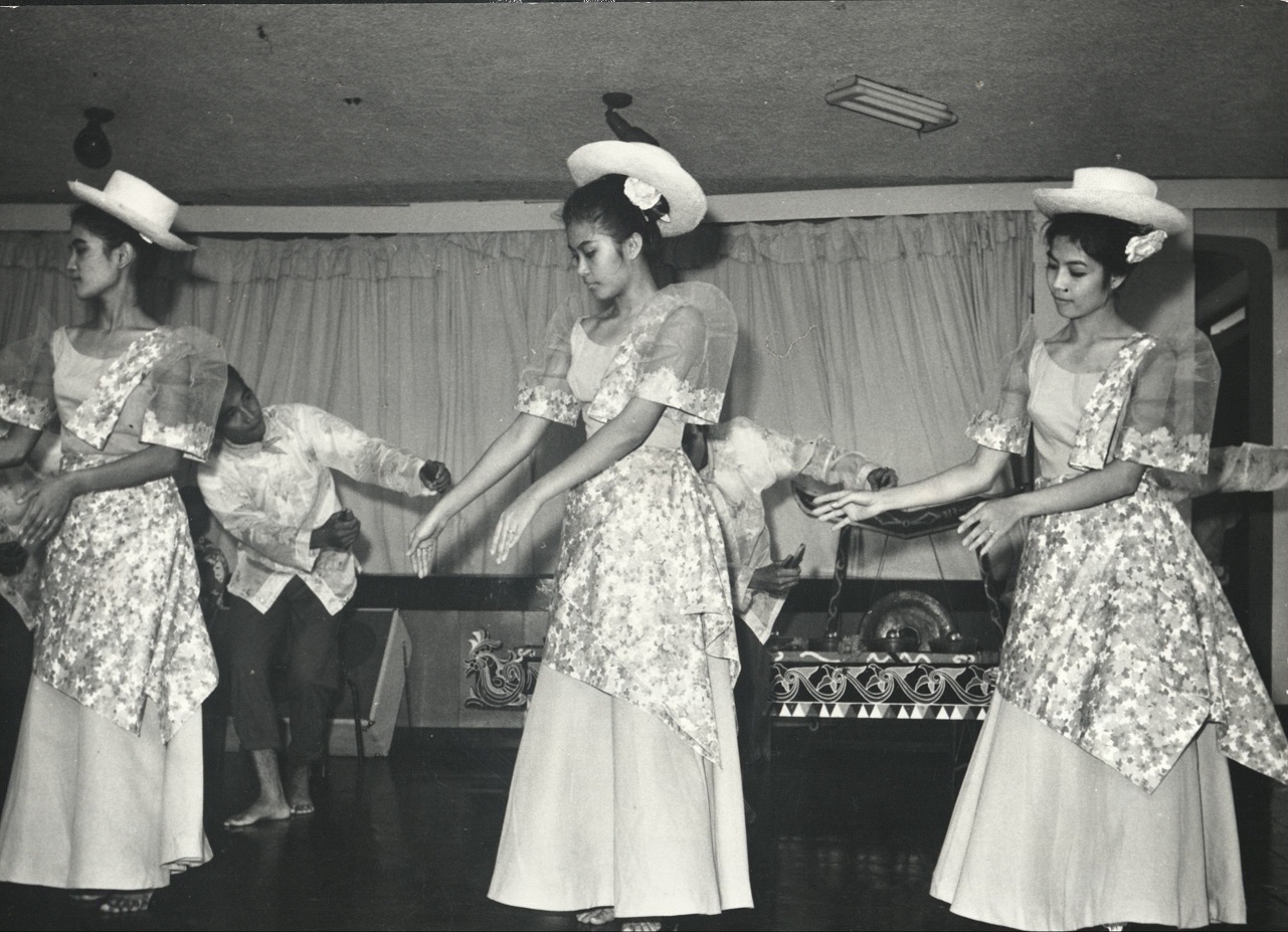 3. PHILIPPINES: Island of Luzon. Manila. Students dancing folkdances in old costumes.