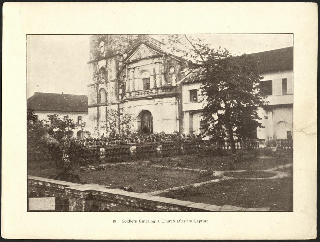 18. Soldiers entering a church after its capture [Pasig Church].