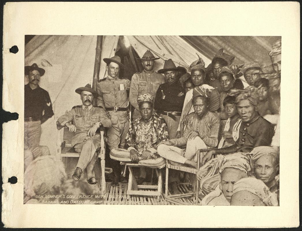 Gen. Sumner’s conference with Sultans of Bayang and Dato, at Camp Vicars, Mindanao, P. I.