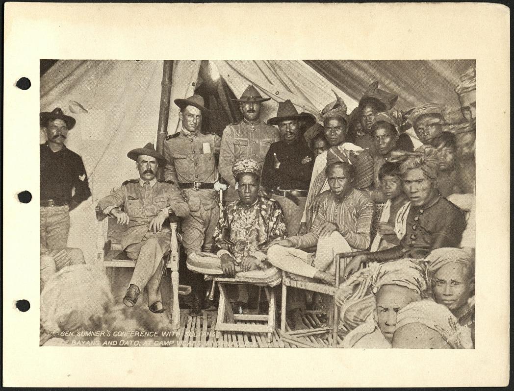 Gen. Sumner’s conference with Sultans of Bayang and Dato, at Camp Vicars, Mindanao, P. I.