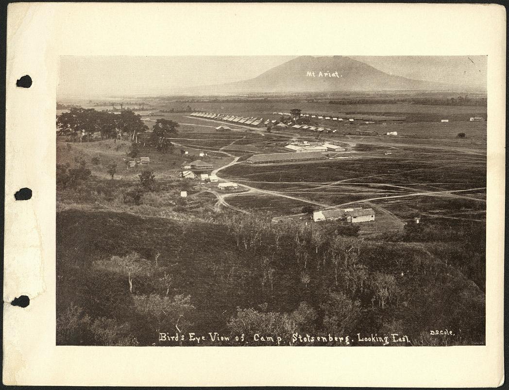 Bird’s-eye view of Camp Stotsenberg [Stotsenburg]. Looking east.