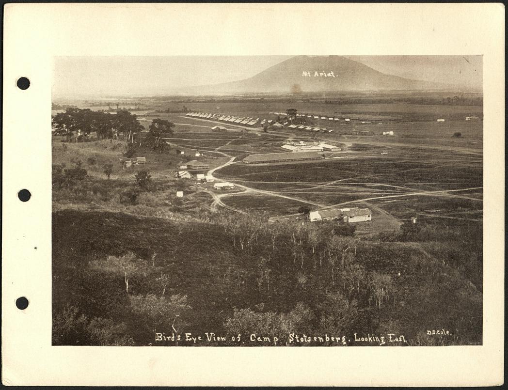 Bird’s-eye view of Camp Stotsenberg [Stotsenburg]. Looking east.