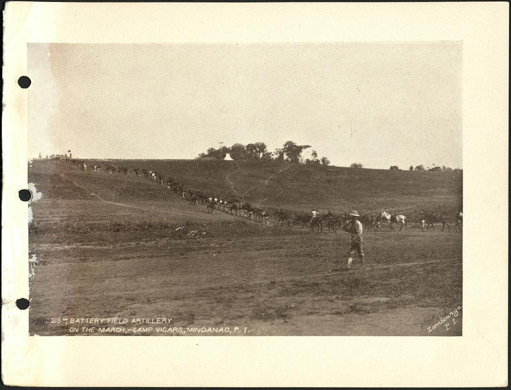 25th Battery Field Artillery on the march, Camp Vicars, Mindanao, P. I.