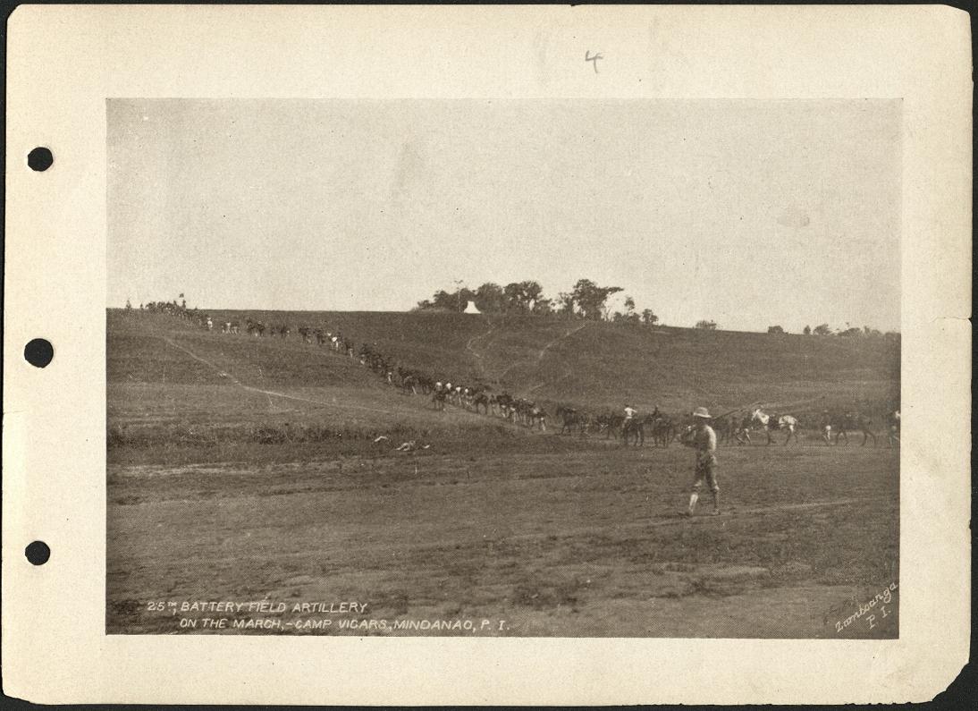25th Battery Field Artillery on the march, Camp Vicars, Mindanao, P. I.
