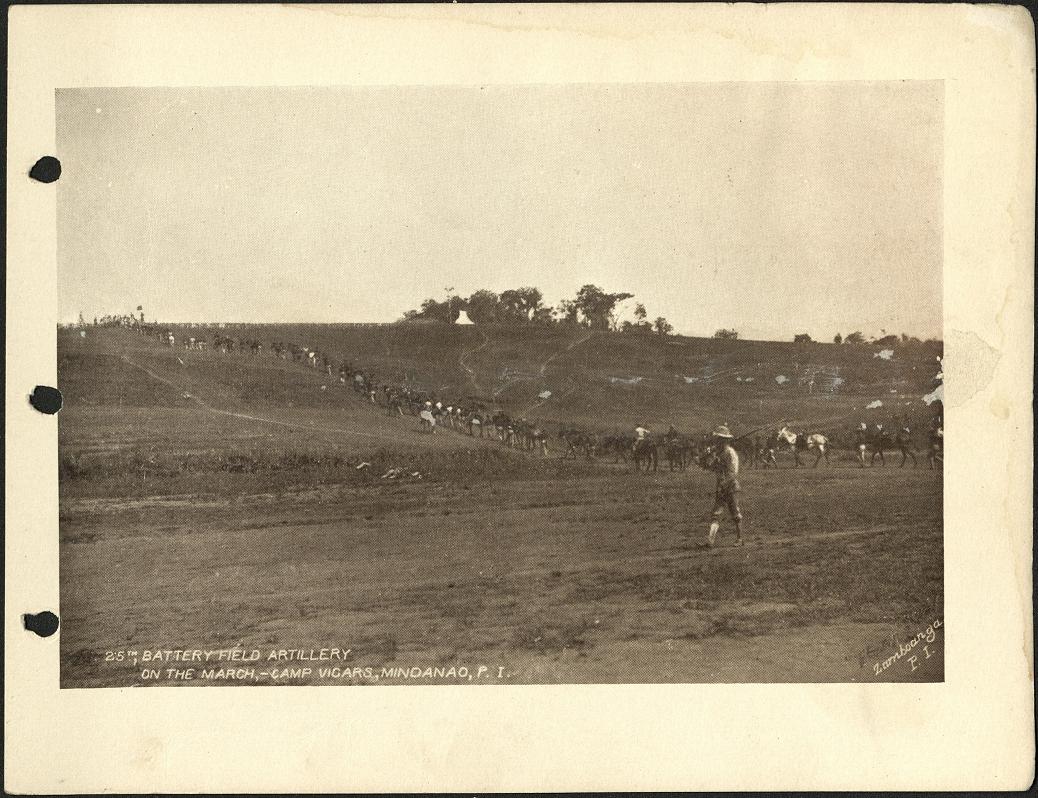 25th Battery Field Artillery on the march, Camp Vicars, Mindanao, P. I.