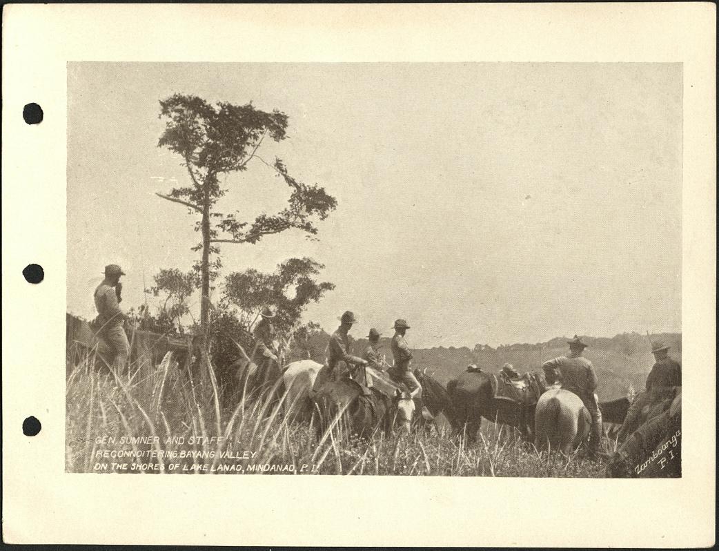 Gen. Sumner and staff reconnoitering Bayang Valley on the shores of Lake Lanao, Mindanao, P. I.