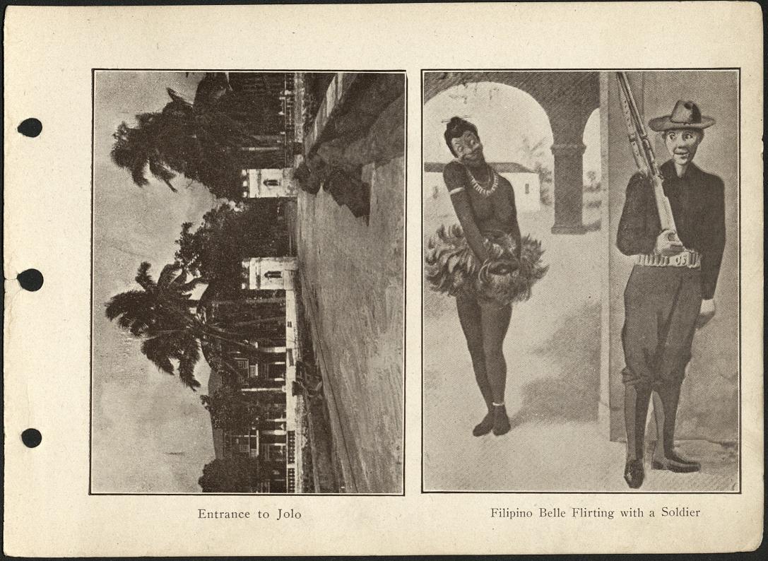 (Left) Entrance Jolo. / (Right) Filipino belle flirting with a soldier.