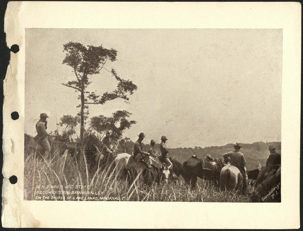 Gen. Sumner and staff reconnoitering Bayang Valley on the shores of Lake Lanao, Mindanao, P. I.