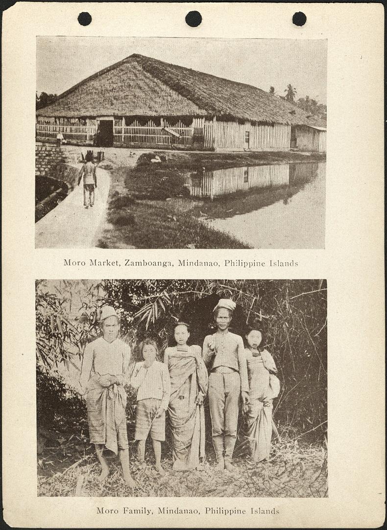 (Top) Moro market, Zamboanga, Mindanao, P. I. / (Bottom) Moro family, Mindanao, P. I.