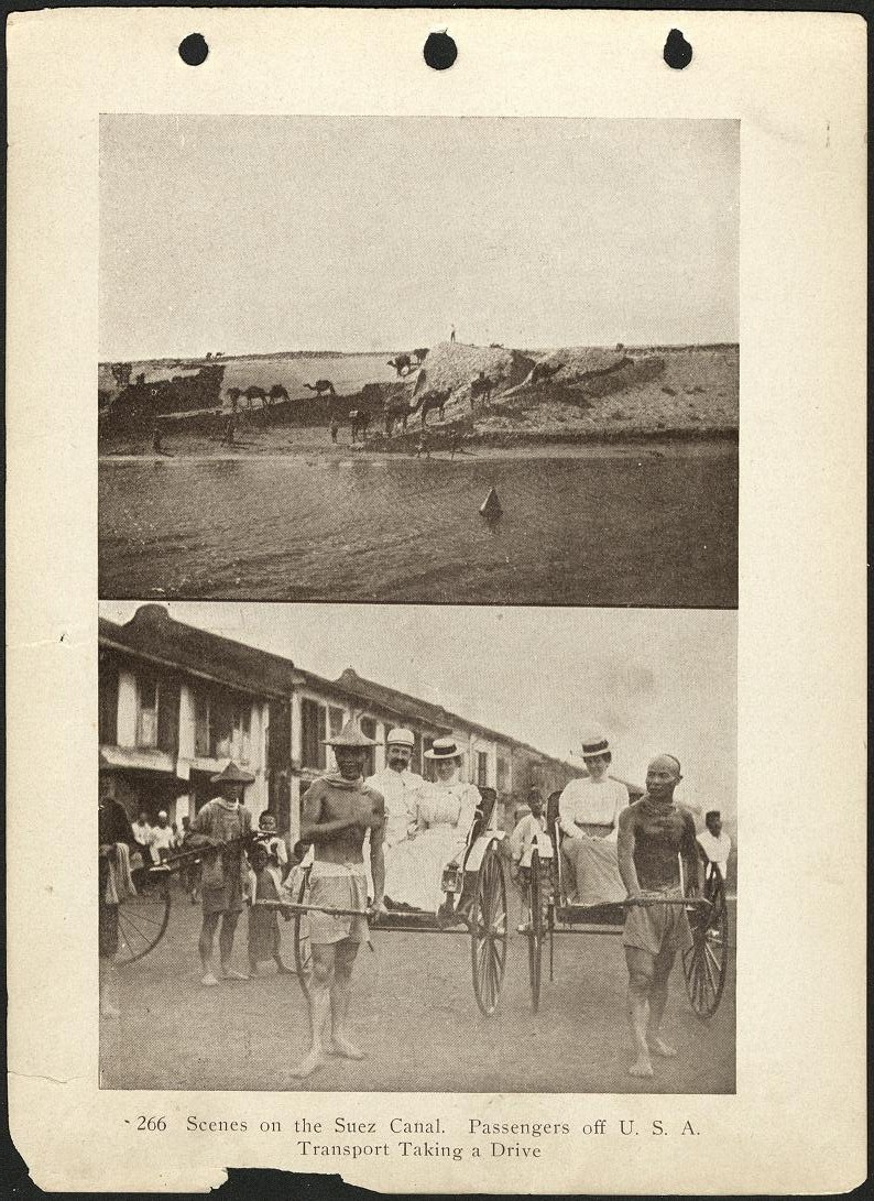 266. Scenes on the Suez Canal. Passengers off U.S.A. Transport taking a drive.
