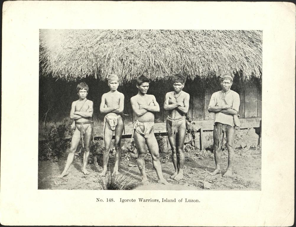 No. 148. Igorote [Igorot] warriors, island of Luzon.