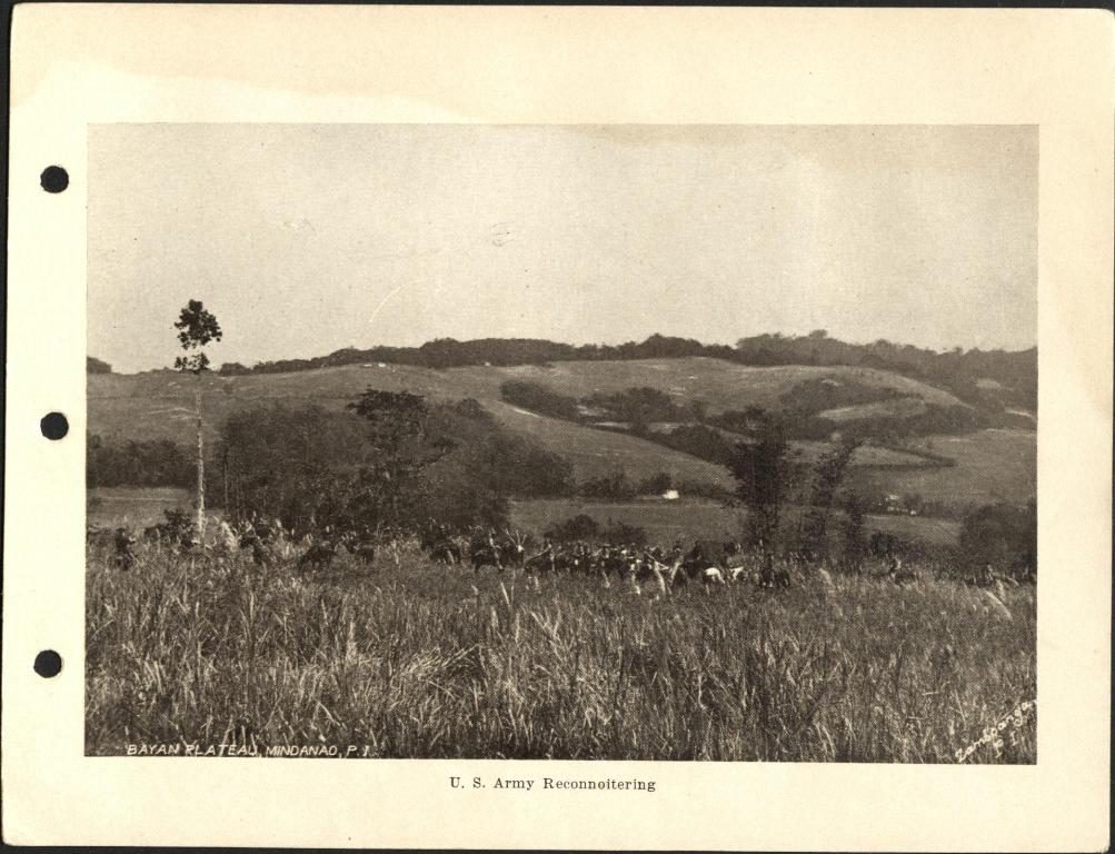 U.S. Army reconnoitering. Bayan Plateau, Mindanao, P. I.