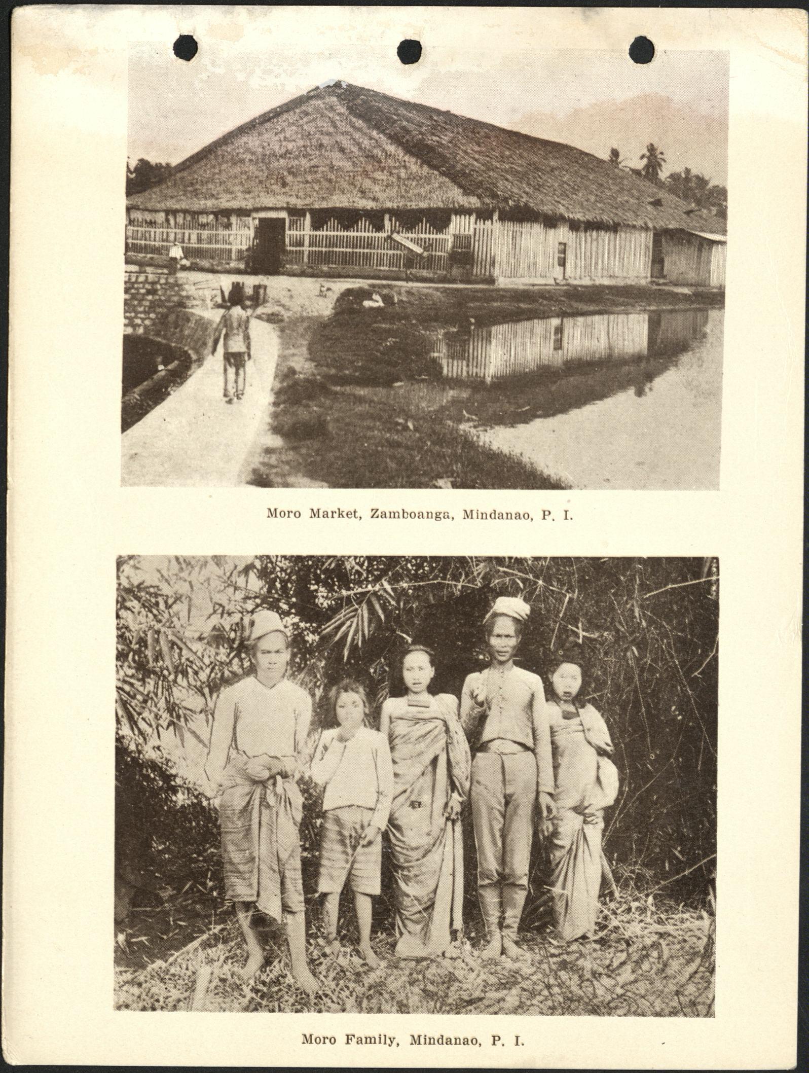 (Top) Moro market, Zamboanga, Mindanao, P. I. / (Bottom) Moro family, Mindanao, P. I.