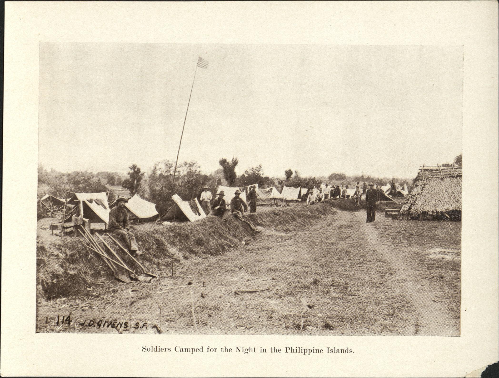 114. Soldiers camped for the night in the Philippine Islands.