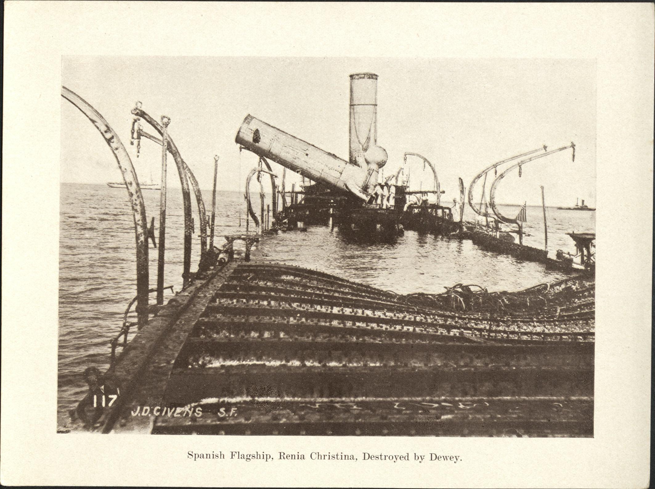 117. Spanish flagship, Renia [Reina] Christina, destroyed by Dewey.